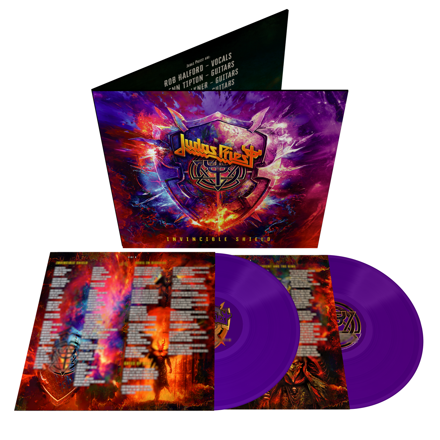 Front view of Judas Priest - Invincible Shield | Exclusive Purple LP